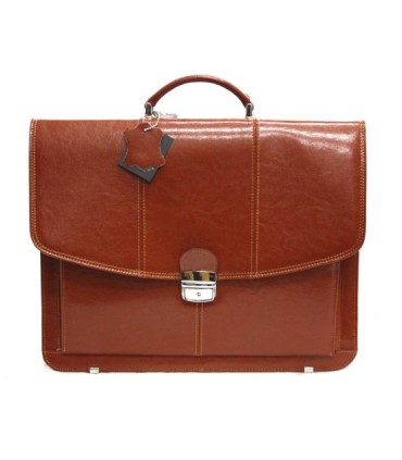 Skórzana teczka męska, dwukomorowa, koniakowa, bardzo elegancka