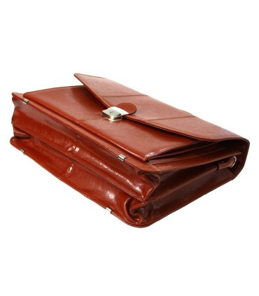 Skórzana teczka męska, dwukomorowa, koniakowa, bardzo elegancka