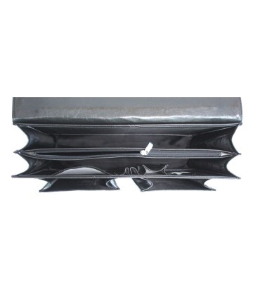 Teczka męska ze skóry naturalnej, dwukomorowa z dwiema kieszeniami, czarna