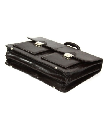 Teczka męska ze skóry naturalnej, dwukomorowa, brązowa