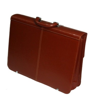 Teczka męska ze skóry naturalnej, dwukomorowa z dwiema kieszeniami, koniakowa