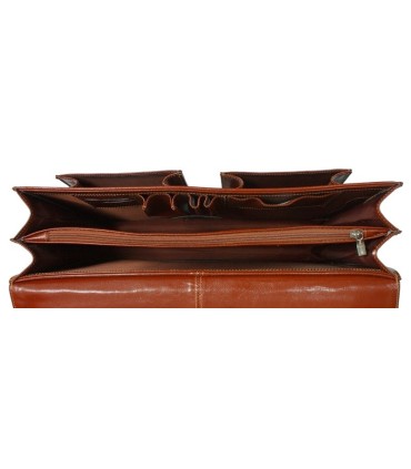 Teczka męska ze skóry naturalnej, dwukomorowa z dwiema kieszeniami, koniakowa