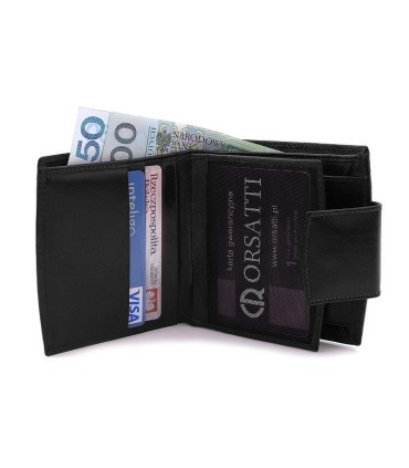 Nieduży portfel damski Orsatti D-04A w kolorze czarnym, skóra