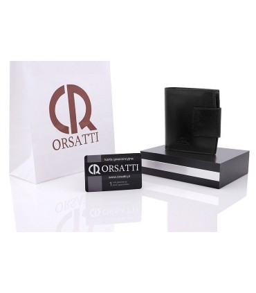 Nieduży portfel damski Orsatti D-04A w kolorze czarnym, skóra