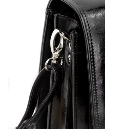 Skórzana teczka męska trzykomorowa, czarna, na laptopa z paskiem