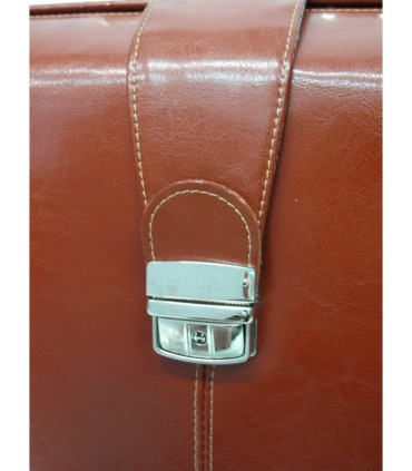 Trzykomorowa teczka na laptopa ze skóry naturalnej, jasny brąz