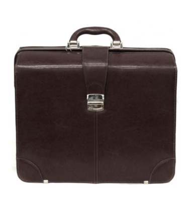 Trzykomorowa teczka na laptopa ze skóry naturalnej, ciemny brąz
