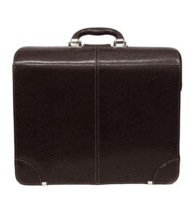 Trzykomorowa teczka na laptopa ze skóry naturalnej, ciemny brąz