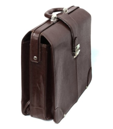 Trzykomorowa teczka na laptopa ze skóry naturalnej, ciemny brąz