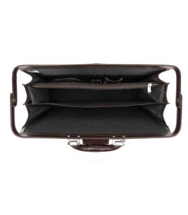 Trzykomorowa teczka na laptopa ze skóry naturalnej, ciemny brąz