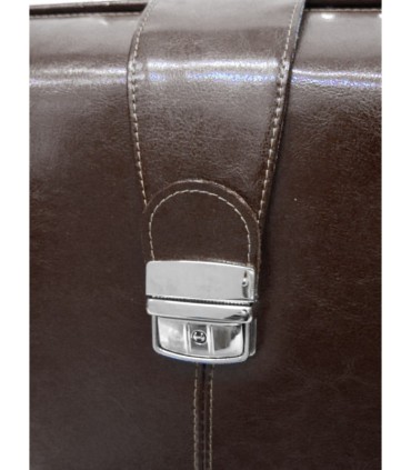 Trzykomorowa teczka na laptopa ze skóry naturalnej, ciemny brąz