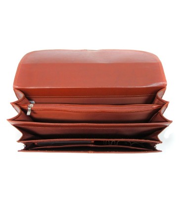 Teczka męska ze skóry naturalnej, dwukomorowa, jasny brąz