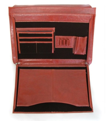 Teczka męska ze skóry naturalnej, dwukomorowa, jasny brąz