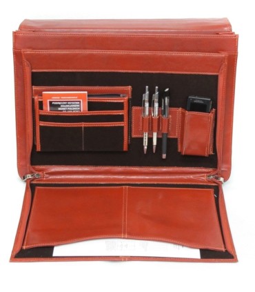 Teczka męska ze skóry naturalnej, dwukomorowa, jasny brąz