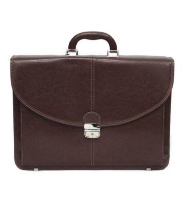 Teczka męska ze skóry naturalnej, dwukomorowa, ciemny brąz