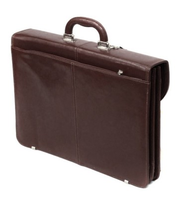 Teczka męska ze skóry naturalnej, dwukomorowa, ciemny brąz