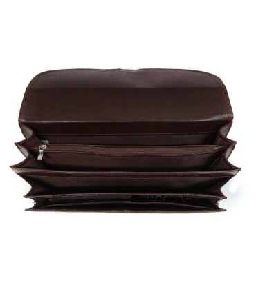 Teczka męska ze skóry naturalnej, dwukomorowa, ciemny brąz