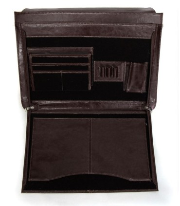 Teczka męska ze skóry naturalnej, dwukomorowa, ciemny brąz