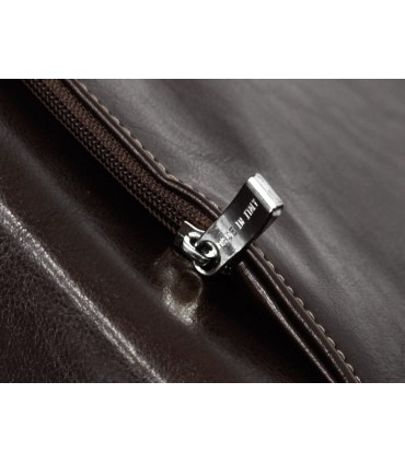 Teczka męska ze skóry naturalnej, dwukomorowa, ciemny brąz