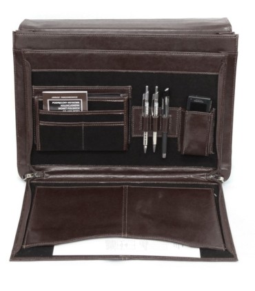 Teczka męska ze skóry naturalnej, dwukomorowa, ciemny brąz