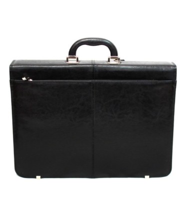 Teczka męska ze skóry naturalnej, dwukomorowa, czarna