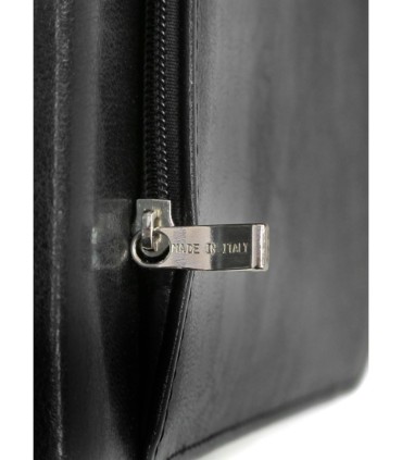 Teczka męska ze skóry naturalnej, dwukomorowa, czarna