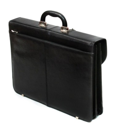Teczka męska ze skóry naturalnej, dwukomorowa, czarna