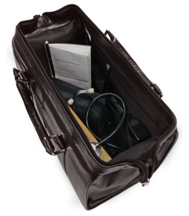 Kuferek lekarski, bardzo pojemny, skóra naturalna, BRĄZOWY