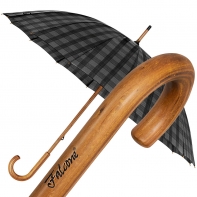 Szary manualny parasol w kratkę Falcone, drewniana rączka 