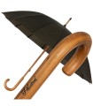 Elegancki, mocny parasol męski IMPLIVA 16 paneli, drewniana rączka, czarny w kratę