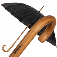 Czarny manualny parasol w kratkę Falcone, drewniana rączka 
