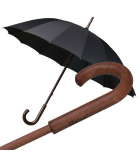 WYTRZYMAŁY ELEGANCKI PARASOL FALCONE, 16 BRYTÓW, DREWNIANA RĄCZKA, CZARNY