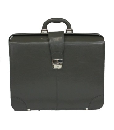 Trzykomorowa teczka na laptopa ze skóry naturalnej, szara