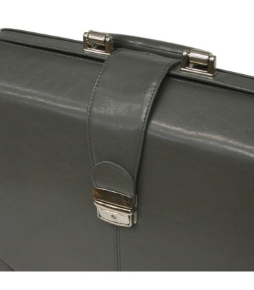 Trzykomorowa teczka na laptopa ze skóry naturalnej, szara