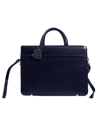 Teczka damska ze skóry naturalnej, dwukomorowa, granatowa