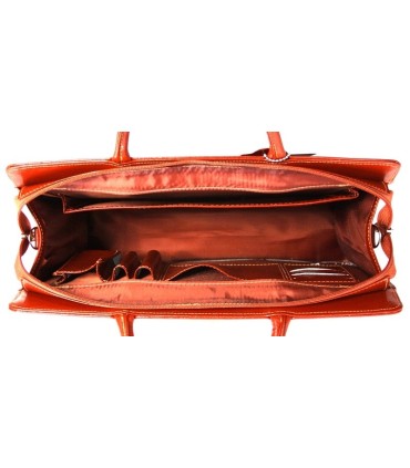 Teczka damska ze skóry naturalnej, dwukomorowa, granatowa