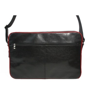 Skórzana torba na ramię z wyjmowaną kieszenią na laptopa G-502 czarna z czerwoną lamówką