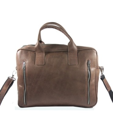 Skórzana torba na ramię na laptopa, A4, brązowa