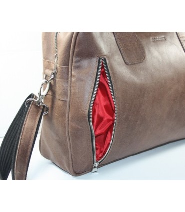 Skórzana torba na ramię na laptopa, A4, brązowa