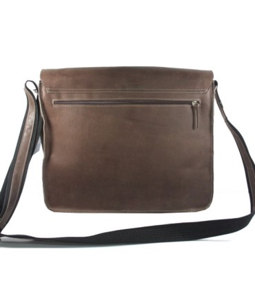 Skórzana torba z klapą na ramię na laptopa, A4, brązowa