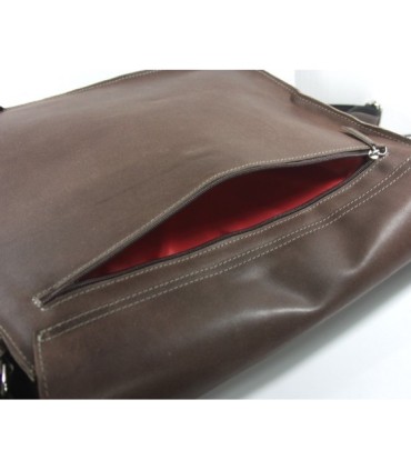 Skórzana torba z klapą na ramię na laptopa, A4, brązowa