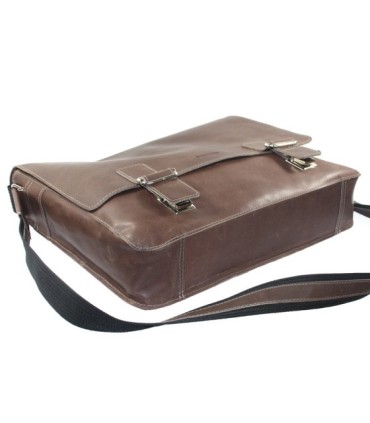 Skórzana torba z klapą na ramię na laptopa, A4, brązowa