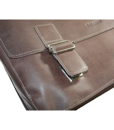 Skórzana torba z klapą na ramię na laptopa, A4, brązowa