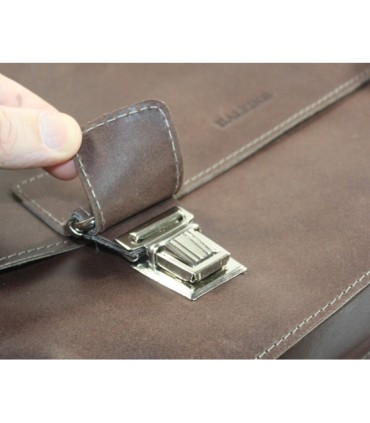 Skórzana torba z klapą na ramię na laptopa, A4, brązowa