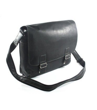 Skórzana torba z klapą na ramię na laptopa, A4, grafitowa