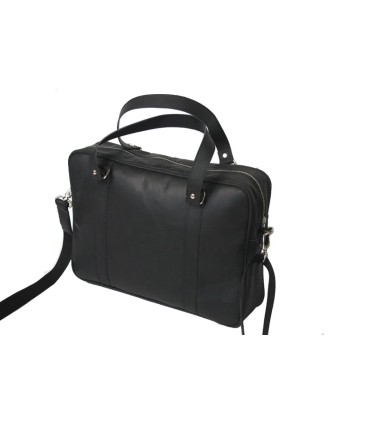 Skórzana torba na ramię na laptopa, A4, czarna