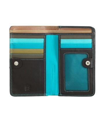Skórzany damski portfel marki DuDu®, ciemny brąz + niebieski