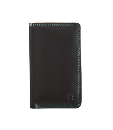 Skórzany damski portfel marki DuDu®, ciemny brąz + niebieski