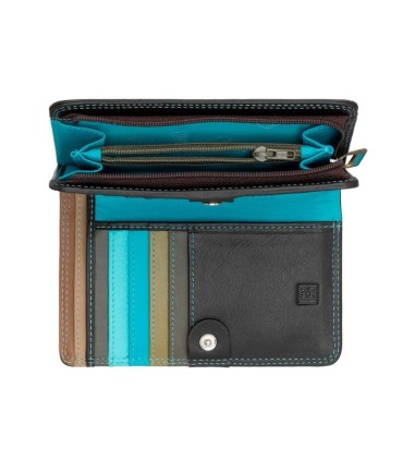 Skórzany damski portfel marki DuDu®, ciemny brąz + niebieski
