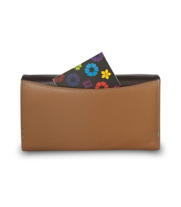 Skórzany duży portfel damski marki DuDu®, ciemny brąz + niebieski